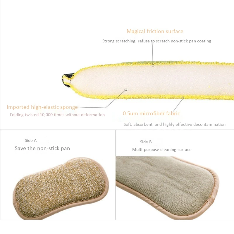 HOT Microfiber Double-Sided Dish Scrub Sponge,10 Pack Washing Up Cleaner Heavy Duty Scouring Pads Household Cleaning Wash Cloth