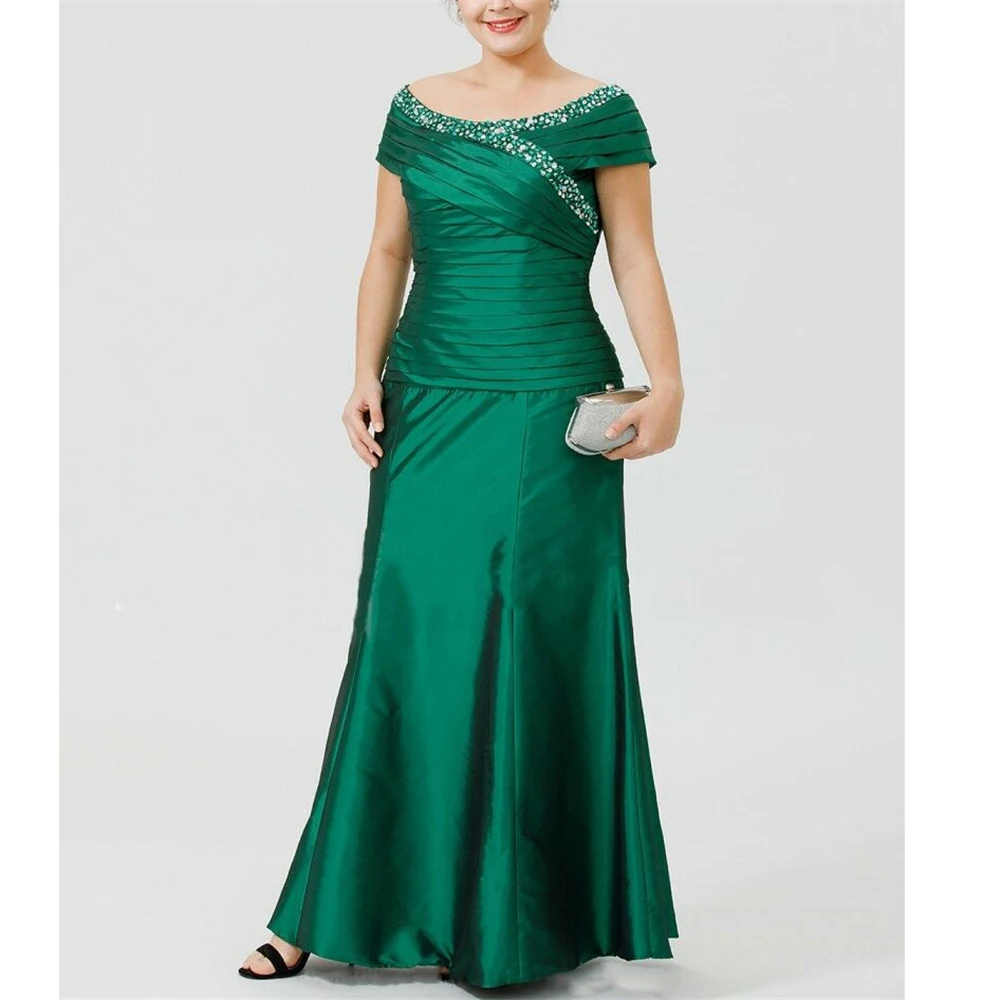 Зеленые женские платья из тафты Vestidos De Fiesta De Noche с рукавами-крылышками, платья для матери невесты размера плюс - Цвет: green