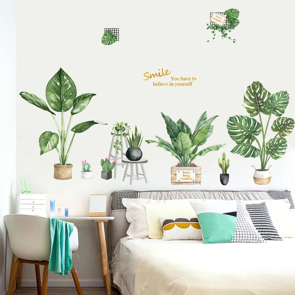 Green Tropical Leaves Wall Decals Wall Stickers DIY Novelty Murals Mural Bedroom Living bedroom decor home Decoration gift