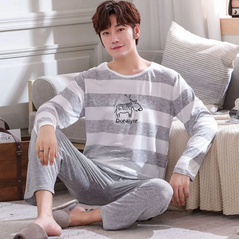 silk pajama pants men long sleeve pijama set for male plus size sleep clothing casual nightie sleepwear man pyjamas suit autumn Stripe pajamas mens sleepwear set