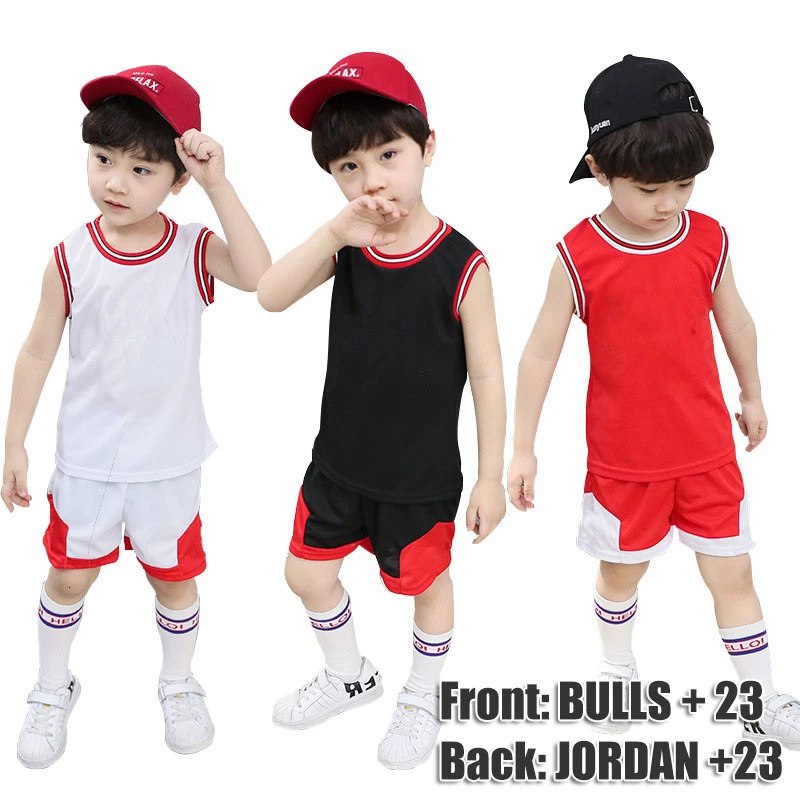

Basketball Jersey Kid Clothes Mesh Breathable Summer Kids Tracksuit Children Boys Clothes Girls Sets Clothing Bulls Vest Outfits