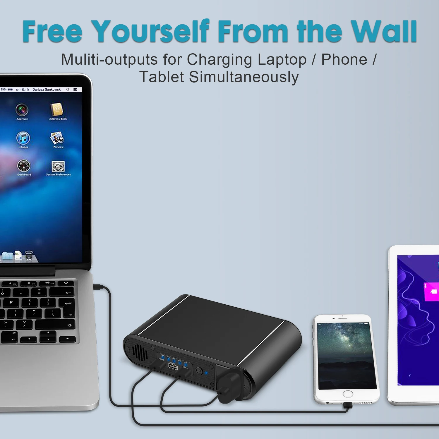 30000mAh 120W Laptop Charging Power Bank with USB DC AC Ports