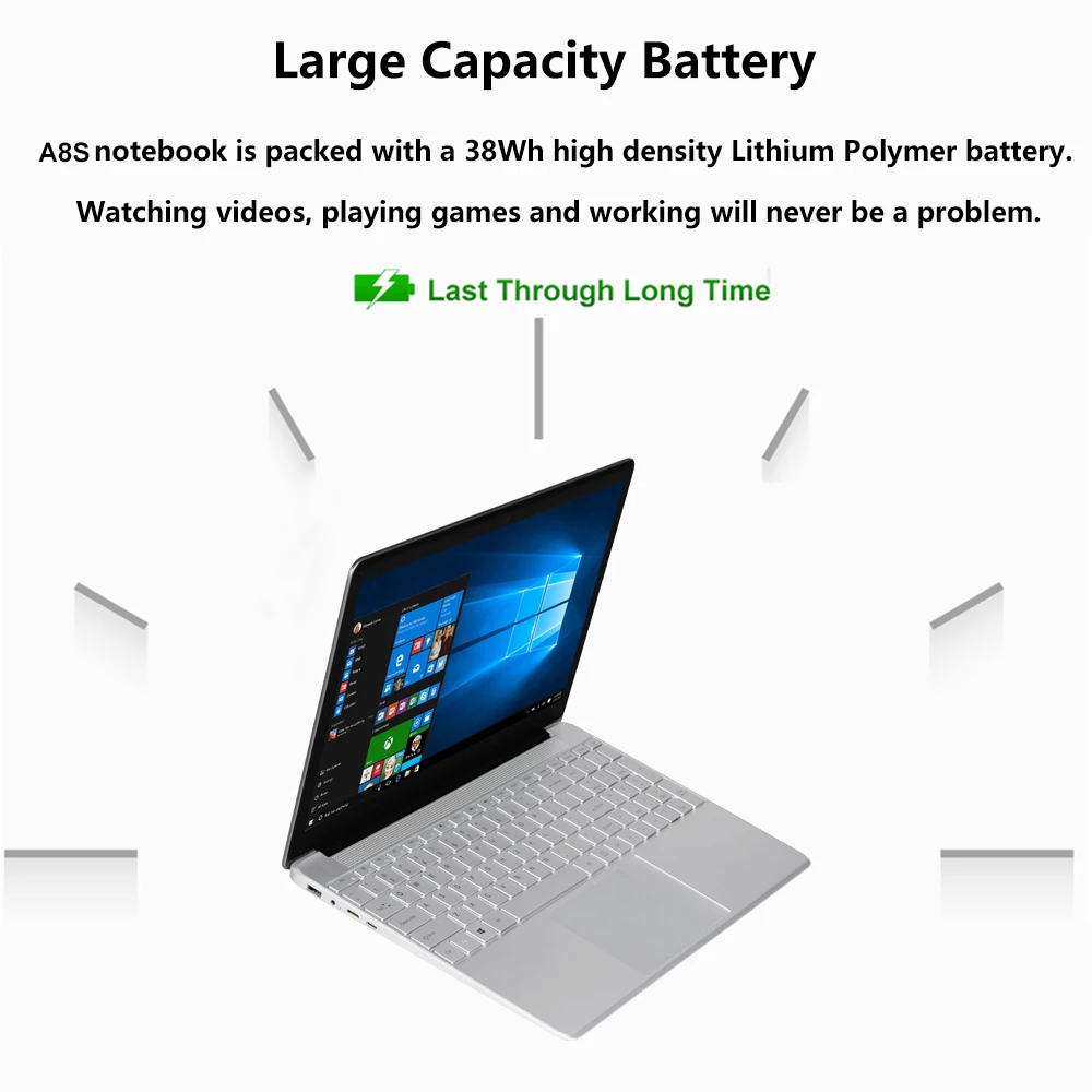 A8S 15.6 inch 8G RAM 512G 256G 128G SSD Laptop Intel j3455 Quad Core Student Computer Notebook with RJ45 Port for Office Game