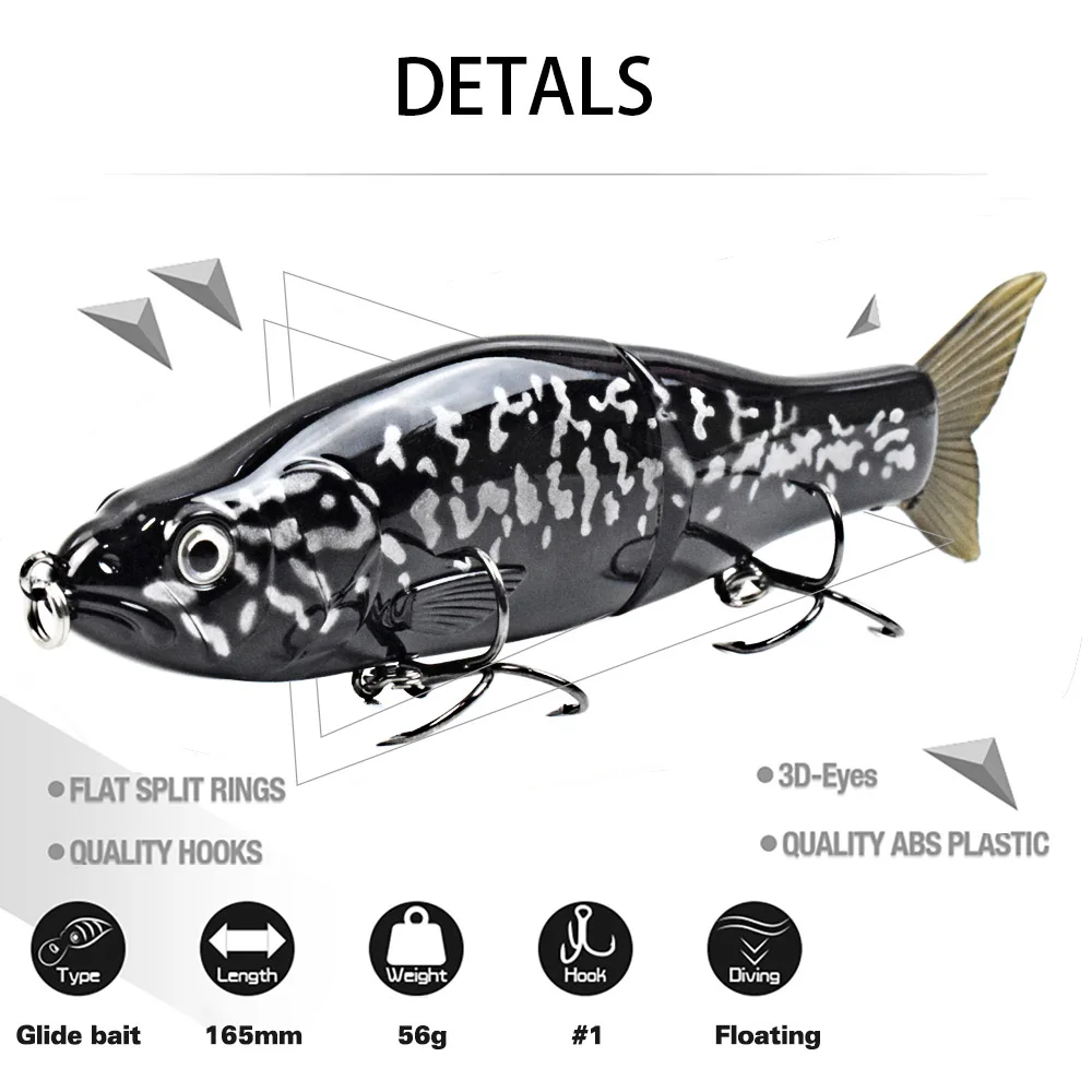 165MM 56G Hard Jointed Glide Bait Fishing Lures Floating 3D Eyes Sharp Hooks Slide Swimbait For Piceus Bass Herring Soft Tail