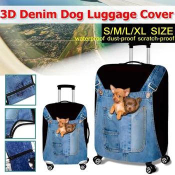 

3D Denim Cat DOG Luggage Cover Elastic Travel Dust-proof Suitcase Protector For 18-32 Inch Case Luggage Bag Dust Cover