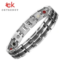 Oktrendy титановый спортивный браслет, ювелирные изделия для мужчин, гематитовые браслеты 4 в 1, энергетический браслет, ювелирные изделия с черным покрытием
