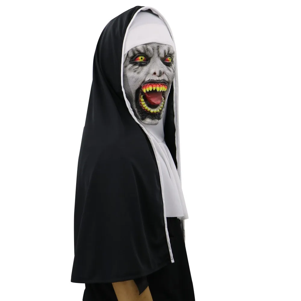 The Nun Horror Mask Cosplay Valak Scary Latex Masks With Headscarf Full Face Helmet Halloween Party Props Drop Shipping