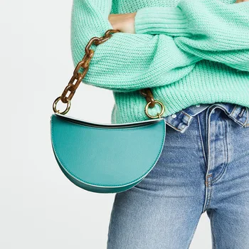 

Niche Brand Crescent Bag 2020 Spring New Half Moon Shaped Resin Chain Handbag Shoulder Broadband Crossbody Bag Women Handbags
