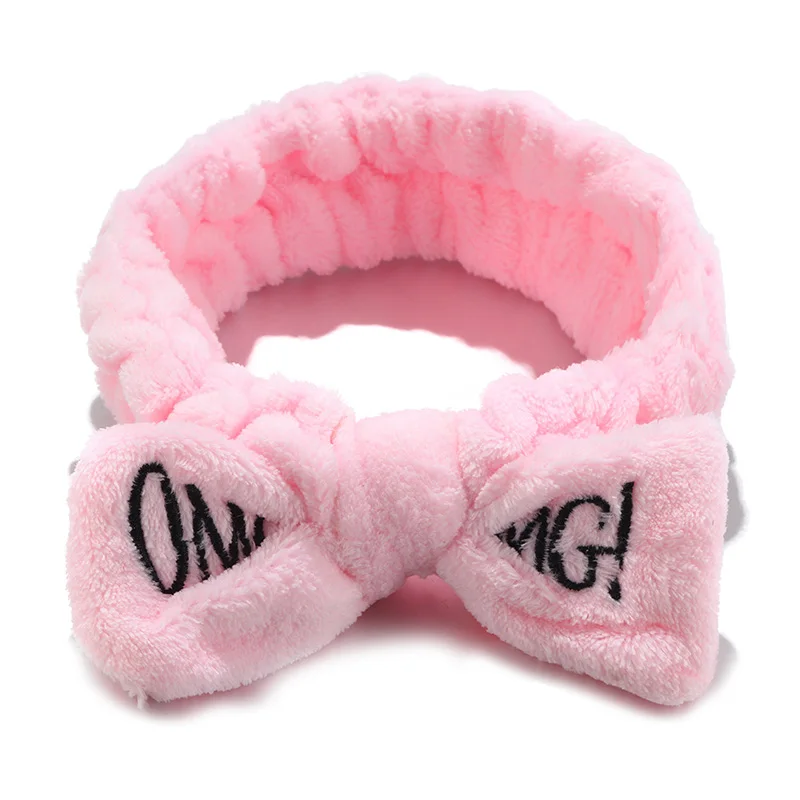 Новинка OMG буквы коралловый флис мытье лица ободок с бантиком для женщин девушек держатели головных уборов резинки для волос аксессуары для волос в виде тюрбана - Цвет: F320H