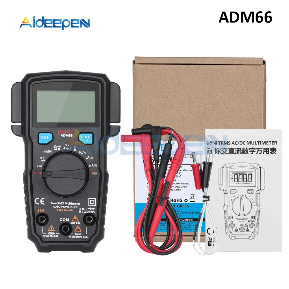 Мини цифровой мультиметр ADM66 62 S6 Автоматический диапазон True RMS DMM DC/AC Напряжение Ток Температура Емкость диод ом тестер - Цвет: ADM66