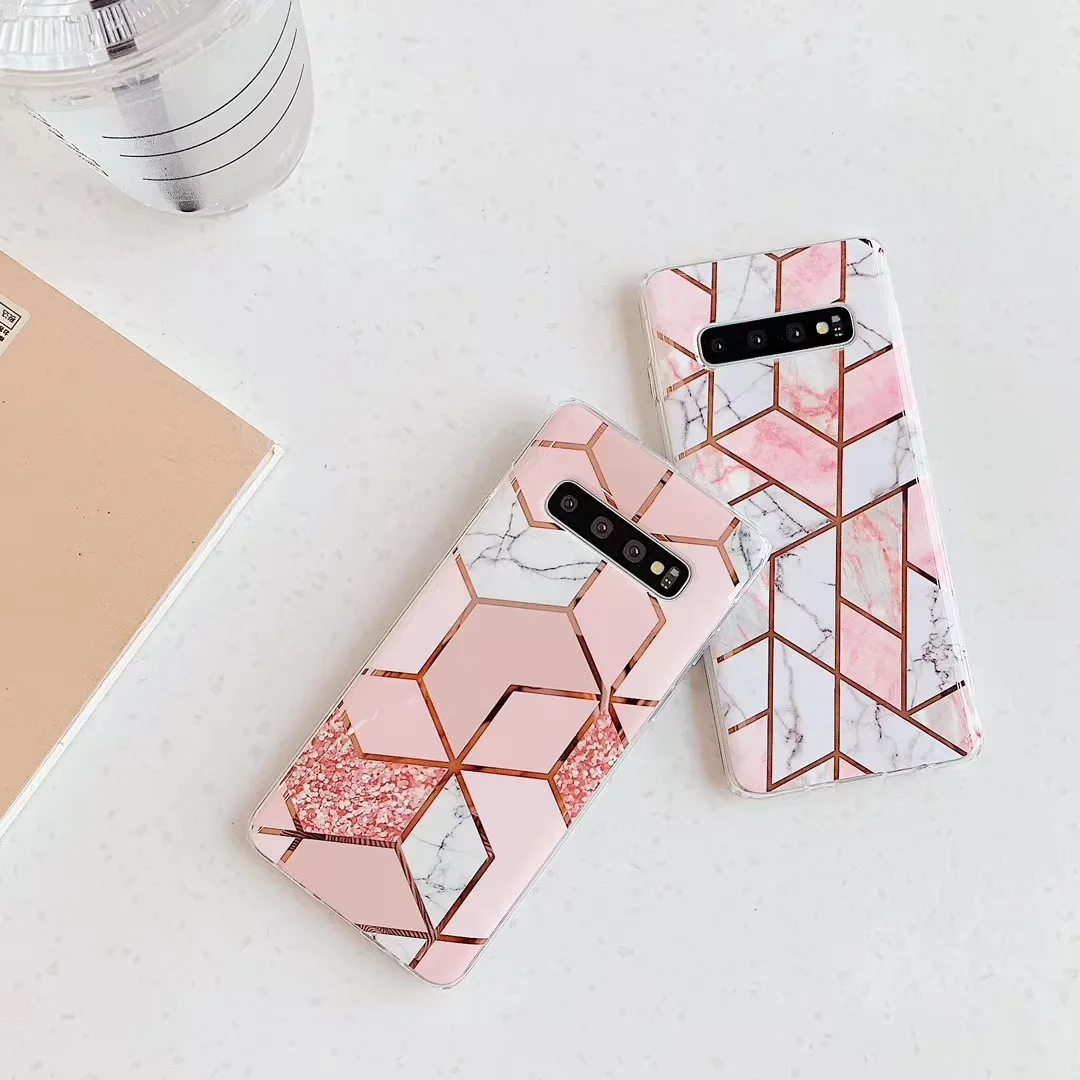 Чехол для samsung Galaxy S10 Lite S10P S9 S8 Plus гальванический глянцевый геометрический мраморный Мягкий силиконовый чехол из ТПУ