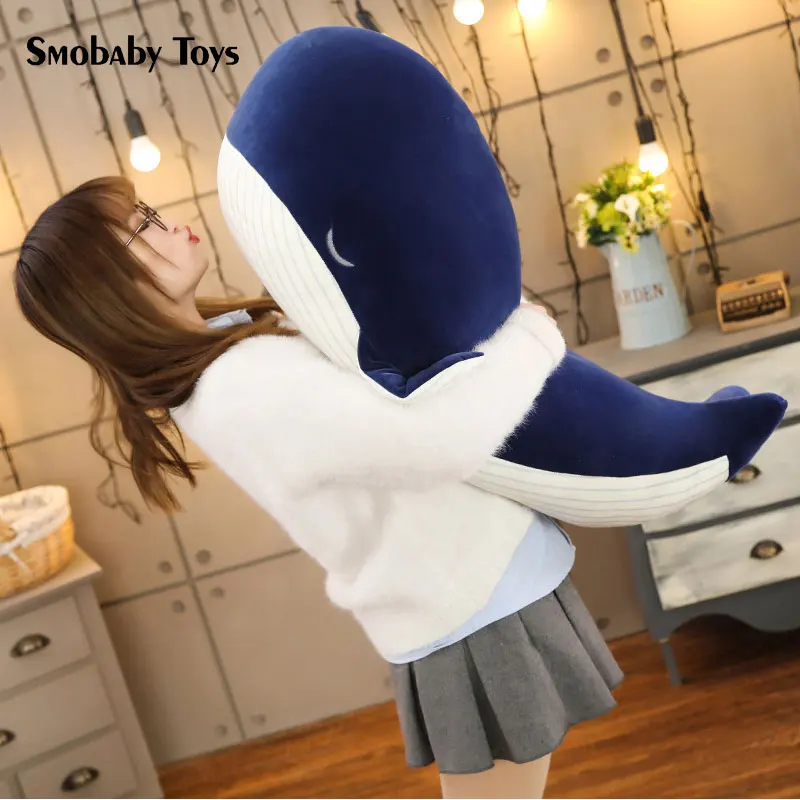 

Large soft blue whale stuffed toy ancient sea life whale baby sleeping plush pillow childroom toy dolphin model for girl gift