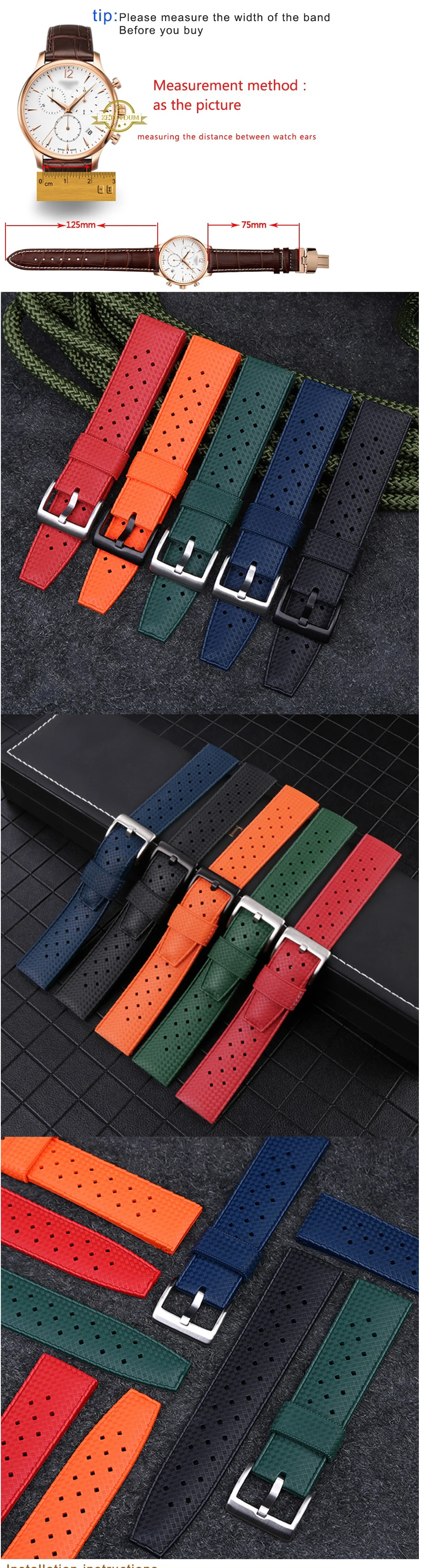 Fuerman Rubber Watch Strap, 20mm 22mm, Pulseira