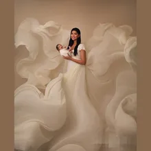 

Elegant Fashion Chiffon White Maternity Gown for Photoshoot or Babyshower Short Sleeve Scoop A-Line Pregnacy Wedding Gown 2022