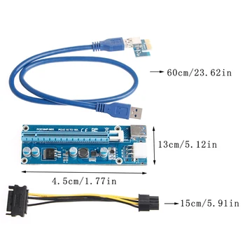 

PCI-E Express 1x To 16x Extender Riser Card Adapter USB3.0 SATA 6Pin Power Cable