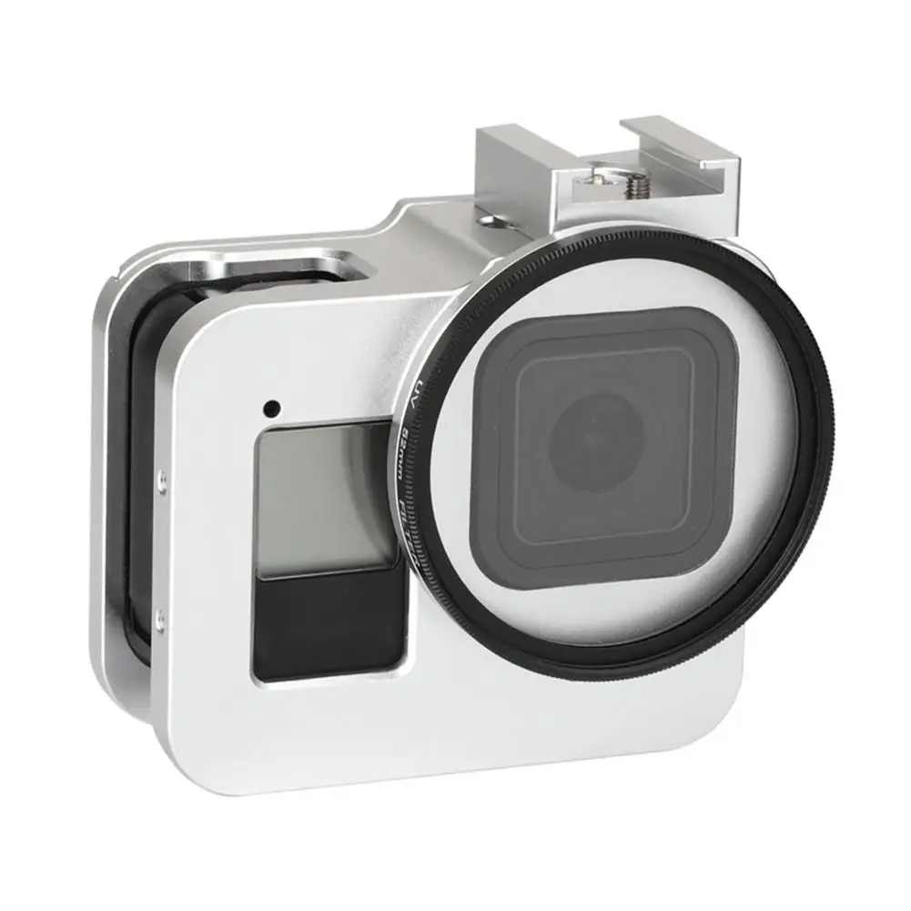 Серебристый цвет Металлический каркас защитный чехол Набор для GoPro 8 Sports camera Shell 52 мм UV фильтр алюминиевый сплав чехол для клетки кролика - Цвет: Серебристый цвет
