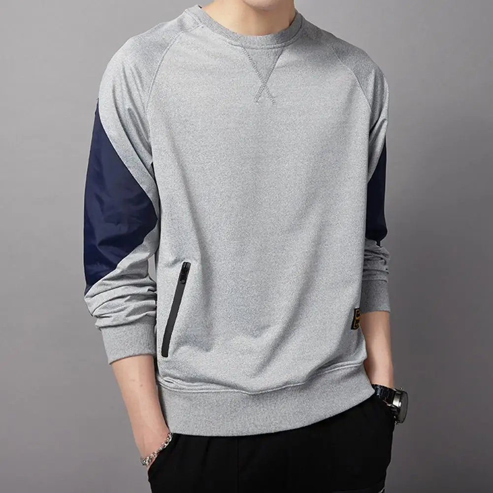 Men Casual Long Sleeve Patchwork O Neck 