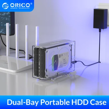 

ORICO Transparent Dual 3.5'' USB3.0 HDD Case 6Gbps SATA to USB 3.0 HDD Dock Station UASP 24TB Tool Free Add 12V3A Power Adapter