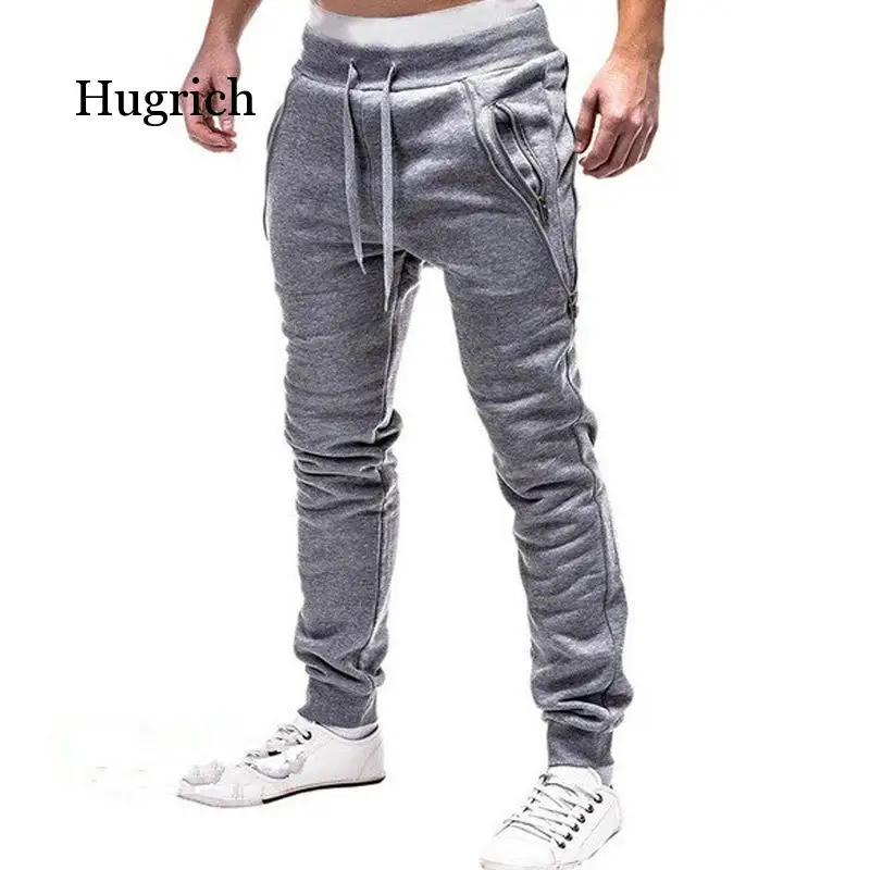 New Sweatpants Men Zipper Pockets Solid Casual Mid Waist Pants Men Full Length Joggers Trousers Streetwear Pantalon Homme