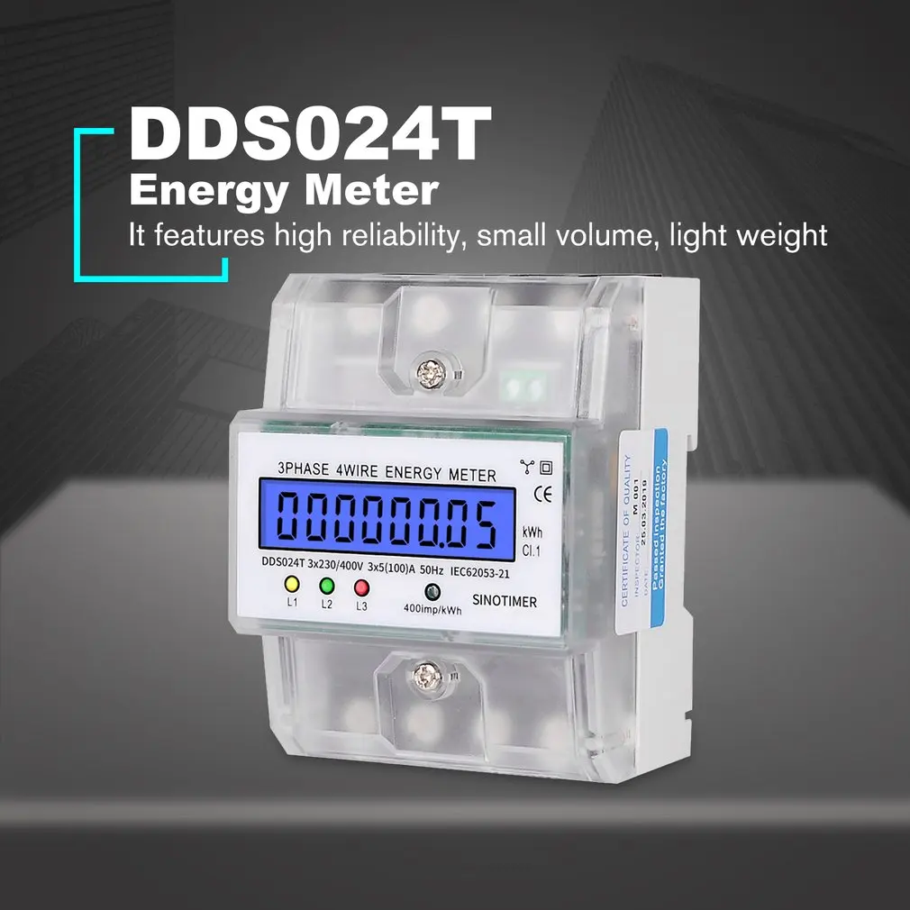SINOTIMER Din Rail 380V 3 Phase 4P 4 Wire Electronic Watt Power Energy Meter LCD Backlight Display with Transparent Cover