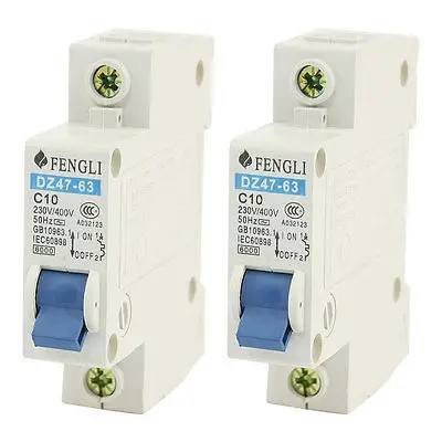 6000A 10A 230 V/400VAC 1 полюс din-рейку короткая защитная оболочка выключатель 2 шт