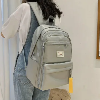 

Gray Backpack for Women School Bags Girls Teenagers Nylon Solid Back Pack Large High Student Campus Backbag College Bagpack New