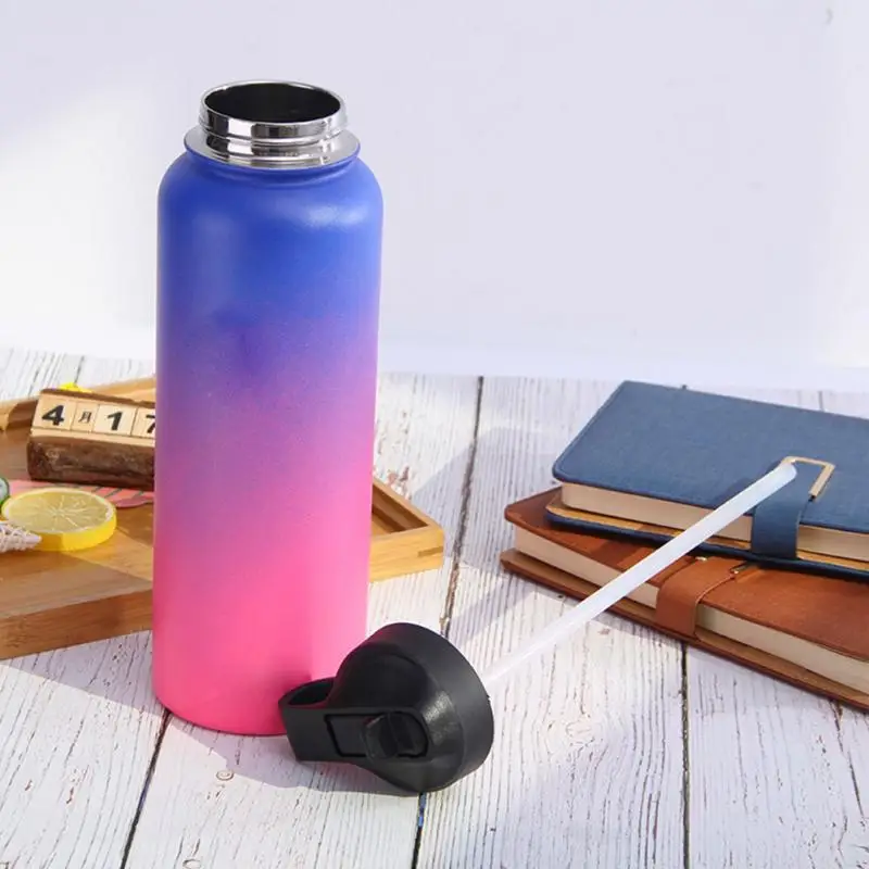 32 унции/40 унций походная нержавеющая сталь гидро колба вакуумная Изолированная бутылка для воды широкий рот на открытом воздухе спортивная бутылка с соломенной крышкой