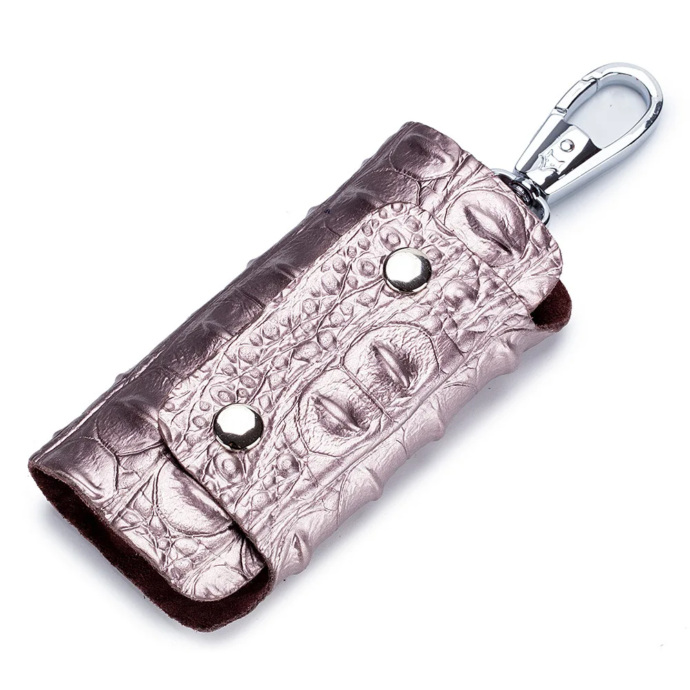 

Hot Sale Low Price High Quality Crocodile Pattern Split Cow Leather Waist Hanging 6 Hooks Metal Buckle Large Capacity Keys Case