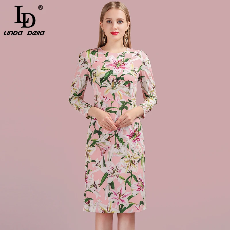 LD LINDA DELLA 2019 Herfst Vrouwen Jurk Runway Fashion Designer Lange Mouw Lelie Gedrukt Elegante Moderne Slim Mermaid Jurken LD LINDA DELLA 2019 Herfst Vrouwen Jurk Runway Fashion Designer Lange Mouw Lelie Gedrukt Elegante Moderne Slim Mermaid Jurken