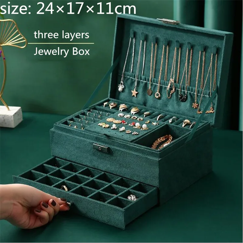 Charm Jewelry Box With Lock Rings Earrings Organizer Ear Studs Jewelery Display Stand Holder Rack Showcase Plate Storage Boxes | Украшения