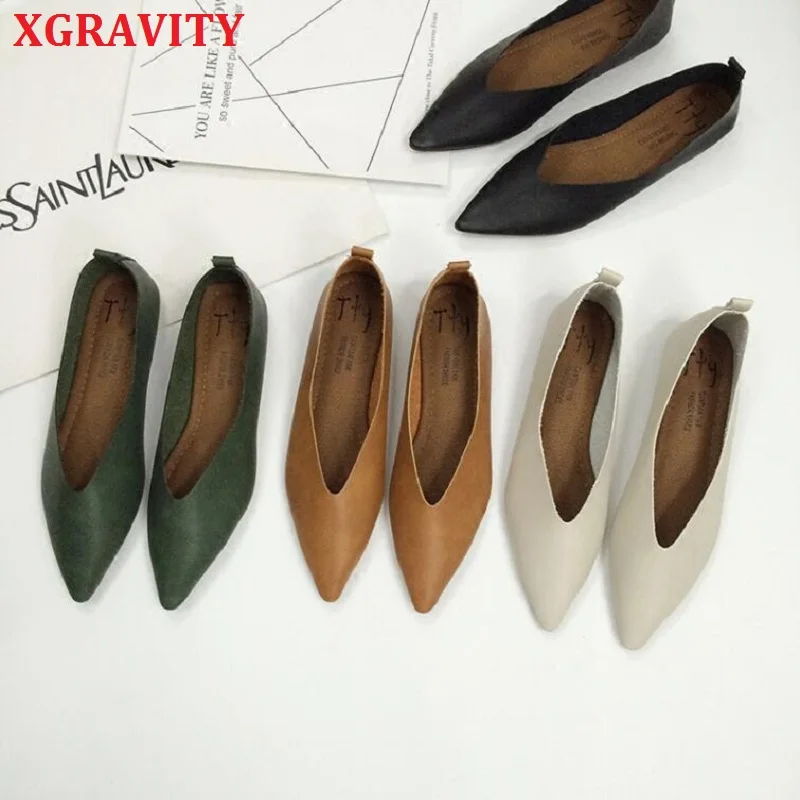 Женские туфли на плоской подошве XGRAVITY винтажные с глубоким V-образным вырезом