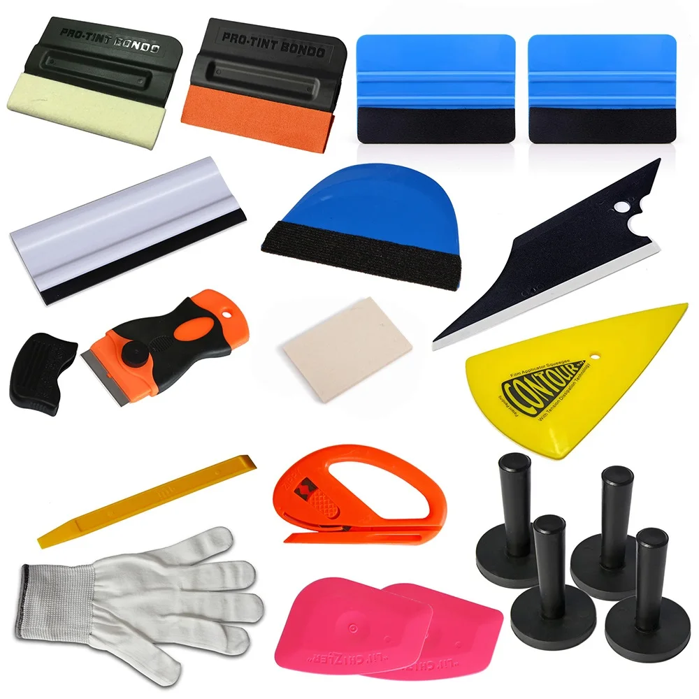 

20Pcs Car Window Vinyl Film Wrap Application Tool Kit: 3M Wool Pro-Tint Squeegee Lil Chizler Scraper Utility Knife Cutter Glove