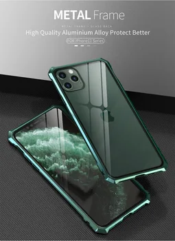 

Luxury Metal Bumper Armor Case For iPhone11 Safety Tempered Glass Back Cover Phone Case For Apple iPhone11 Pro Max/iPhone 11 Pro