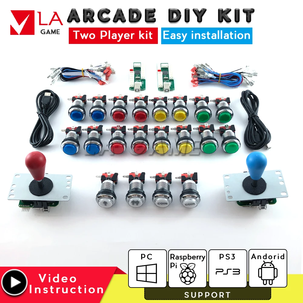 

2 player arcade cabinet diy joystick arcade para pc rasberry pi 4 arcade zero delay encoder arcade led buttons chrome plated