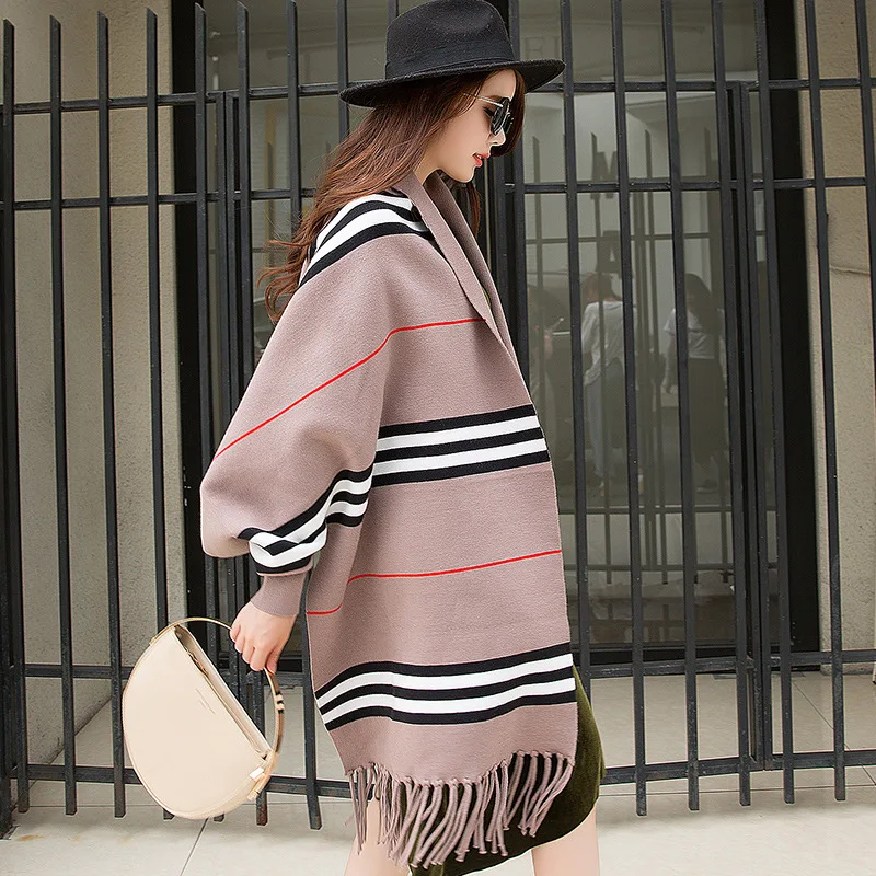 

Cloak Sweater Women's Mid-length Cardigan 2019 Spring And Autumn New Style Women's Outdoor Knitted Batwing Shirt Tassels Shawl C