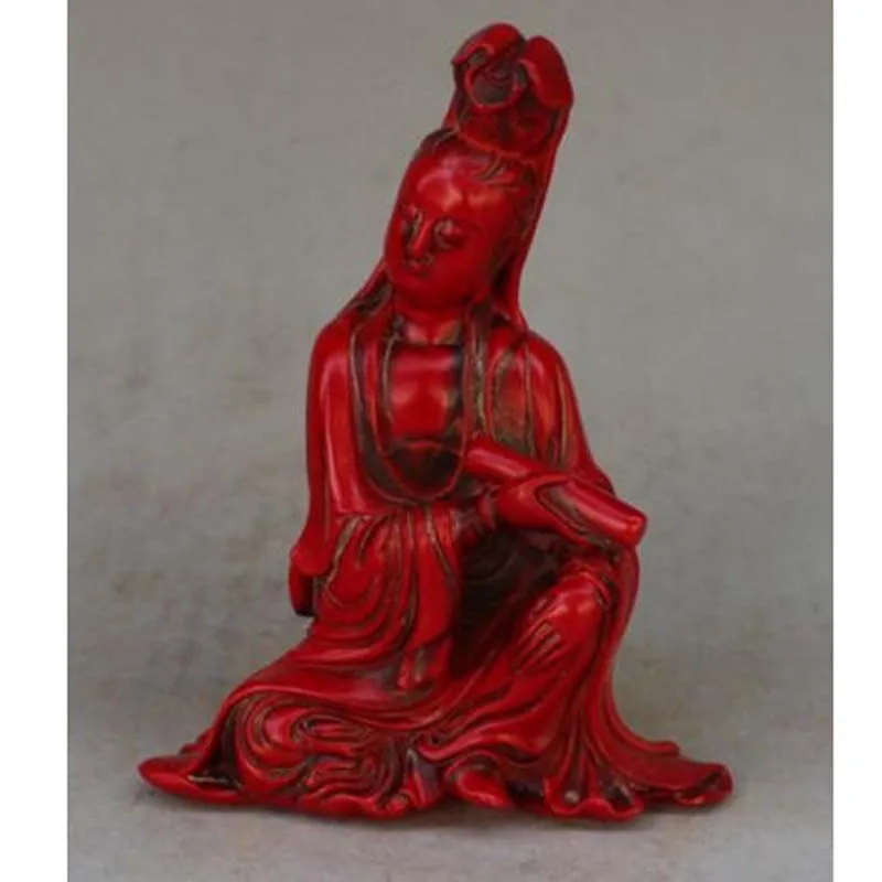 

China Collectible Classical Red Resin Handwork Buddha Kwan-yin Decor Statue