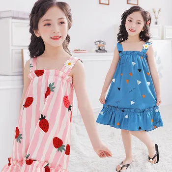 

Hot Sale WAVMIT 2020 Girl Dress Print Summer Sleepdress Girls Baby Fake Silk Girl Sleepwear Dress Kids Party Princess Nightgown
