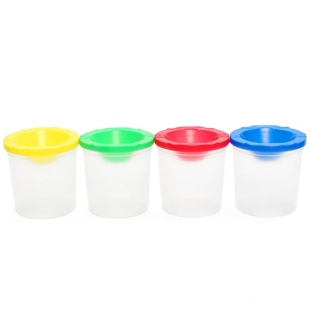 4pcs Paint Brushes and 4pcs No Spill Paint Cups with Lids for Kids  Beginners - AliExpress