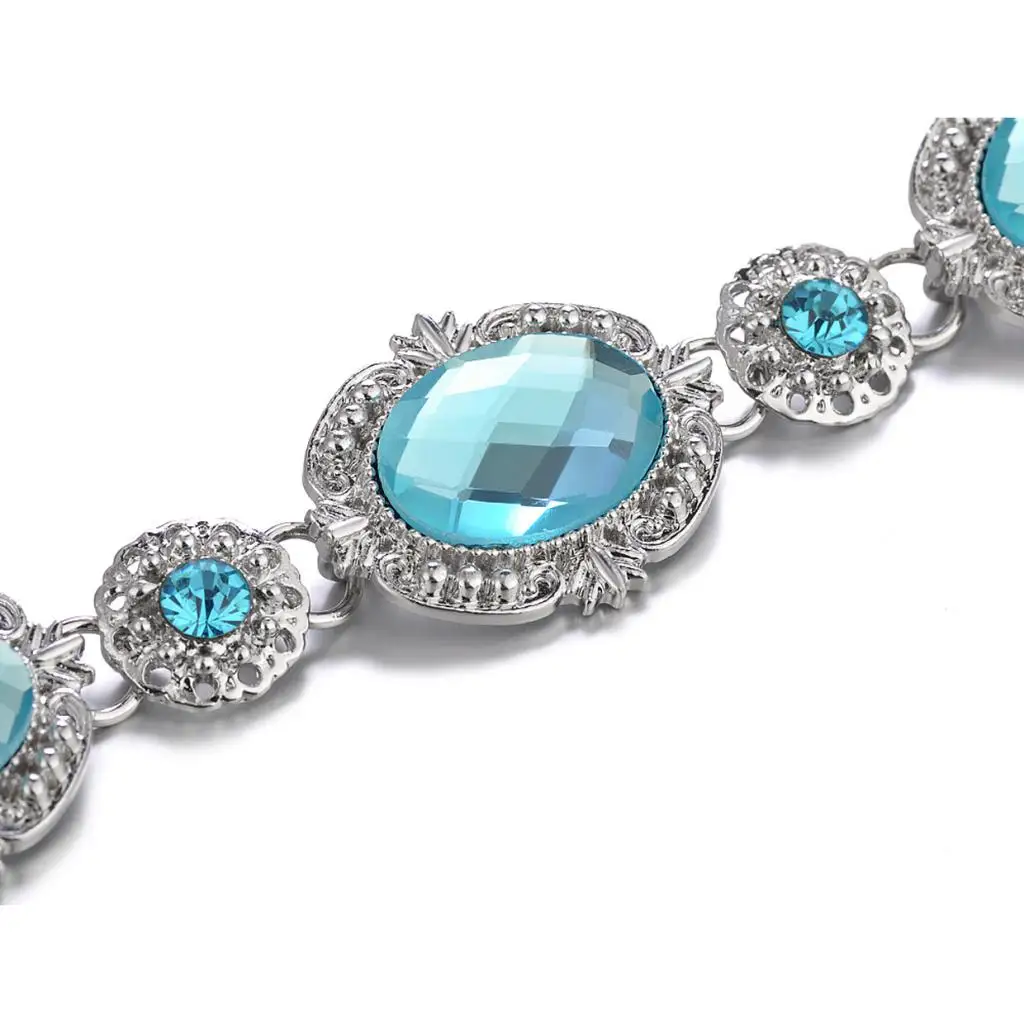 Bling Женская озеро синий стразы серебро полностью металлическая цепочка узкий ремень
