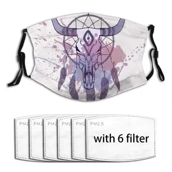 

Watercolor Splash Bull Skull And Dream Catcher Men And Women Adult Outdoor Washable Dust Breathable Masker Filter Reusable