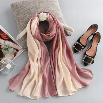 

New Design Luxury Gradient real silk Summer Scarf Gradient Dip dye Women Muslim Hijab Shawl Long Soft Wrap