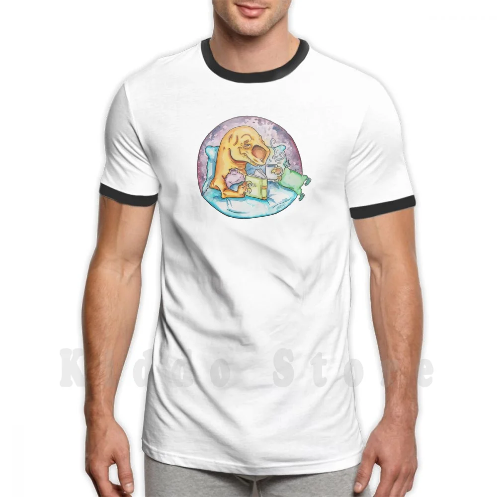 Dino & Chips : Book & Chill T Shirt Print For Men Cotton New Cool Tee Dinosaur Dinosaurs Dinoanchips Trex Book Reading Tea