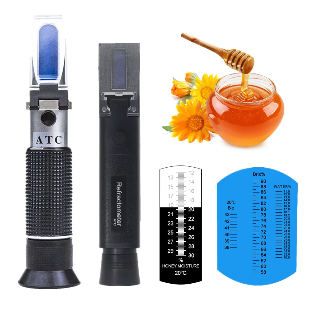 Hand Held Honey Refractometer Water Honey Moisture Tester Meter Atc For
