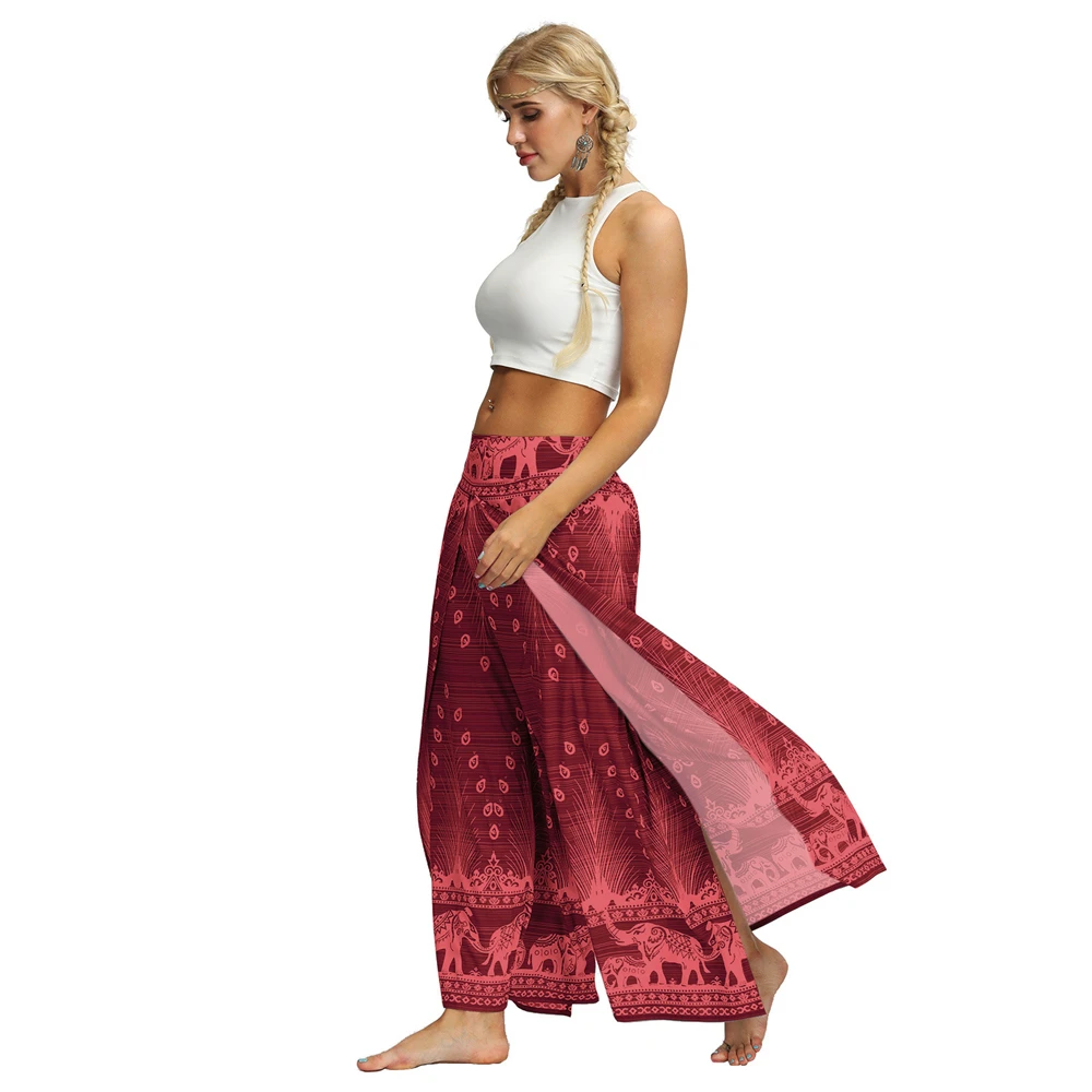 2021 New Women Harem Pants Slit Wide Leg Yoga Pants Palazzo Casual Boho Hippie trousers