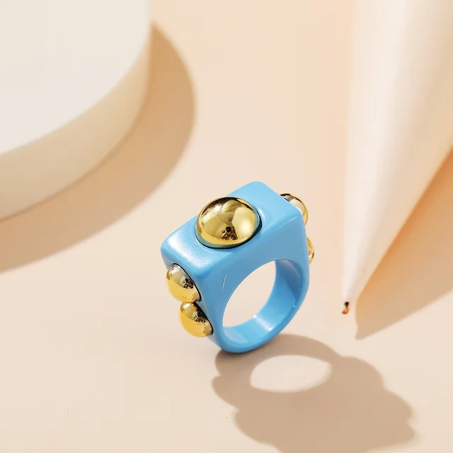 New Colorful Transparent Resin Acrylic Crystal Rhinestone Simple Geometric Square Round Rings Set for Women Fashion Jewelry JZ31