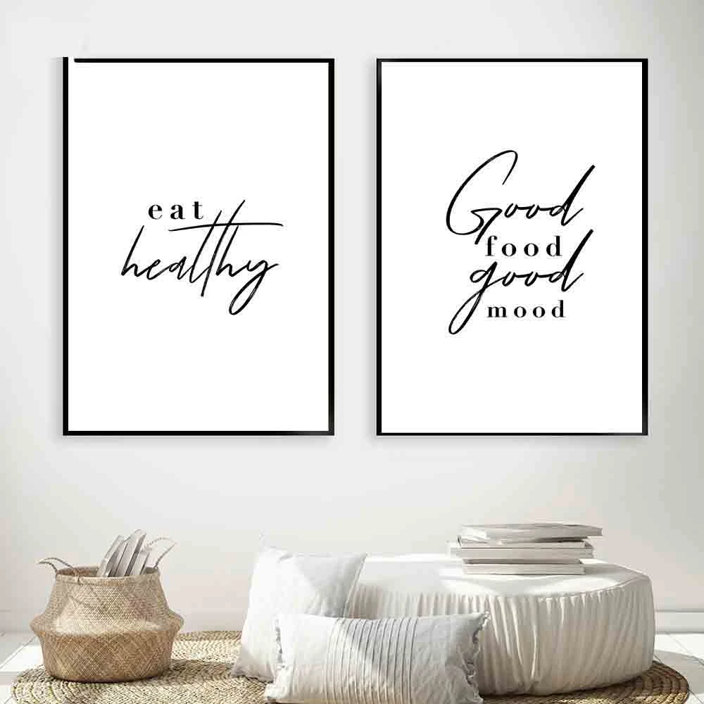 Minimalist Good Food Good Mood Eat Health Quotes Canvas Painting Black White Wall Art Poster Print Pictures Kitchen Home Decor Painting Calligraphy Aliexpress minimalist good food good mood eat health quotes canvas painting black white wall art poster print pictures kitchen home decor