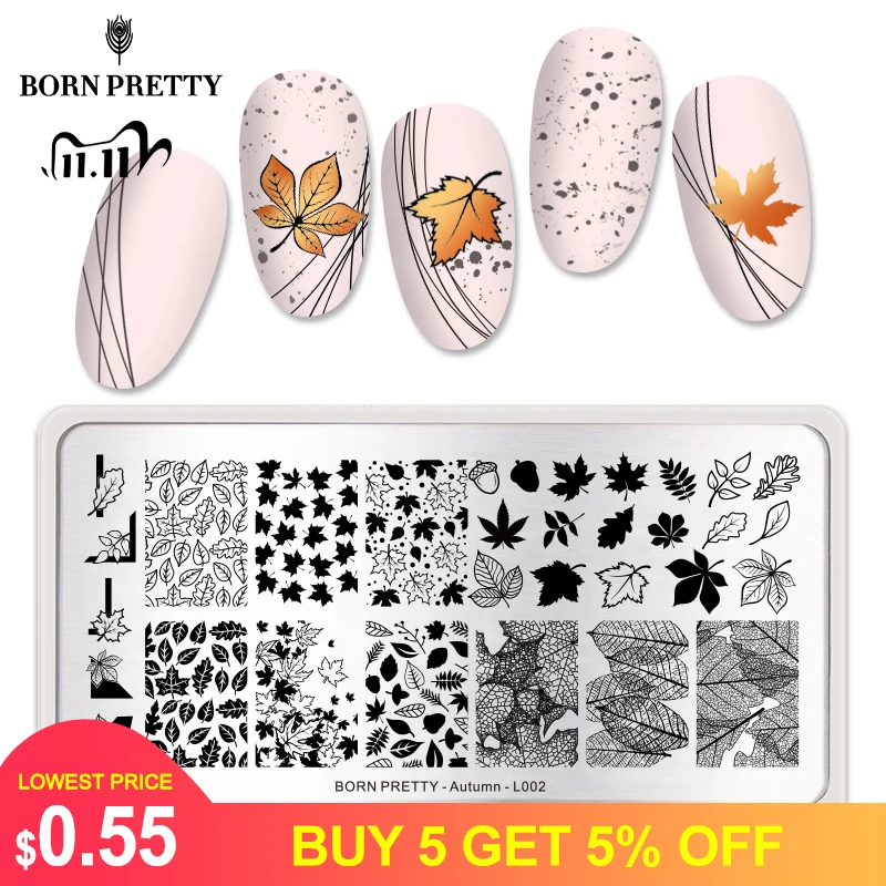 

BORN PRETTY Stamping Plate Maple Leaves Autumn Theme Stainless Steel Fall Design Overprint Nail Stamp Stencils L002