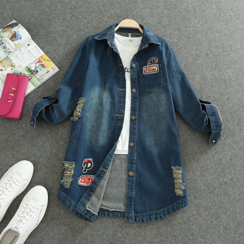Navy blue Осенняя женская джинсовая куртка уличная одежда с длинным рукавом Свободные женские джинсы Повседневная одежда пальто женские куртки плюс размер 5XL veste femme - Цвет: Navy blue
