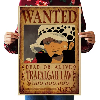 

Home Decor Wall Stickers One Piece Posters Trafalgar Law Wanted Vintage Kraft Paper Anime Poster Bar Decor Paintings 51x36cm