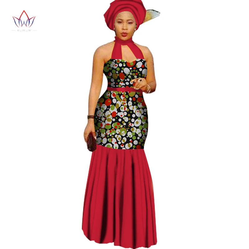 Летние африканские платья для женщин Холтер длинное платье хлопок Принт воск размера плюс 6XL три четверти модное сексуальное платье WY1732 - Цвет: 20